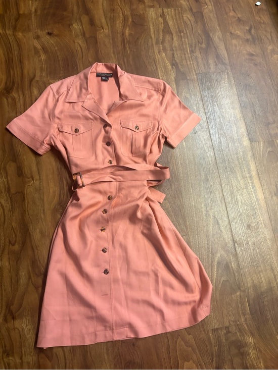 Metropolitan NewYork Dresses & Skirts - Metropolitan NewYork Coral Pink Button-Front Mini Dress with Self-Tie Belt, Silk